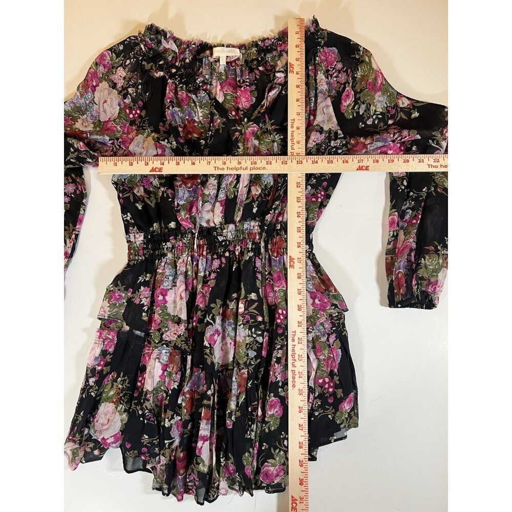 LoveShackFancy black floral ruffle mini dress XS chiffon coquette cottagecore - Picture 8 of 11